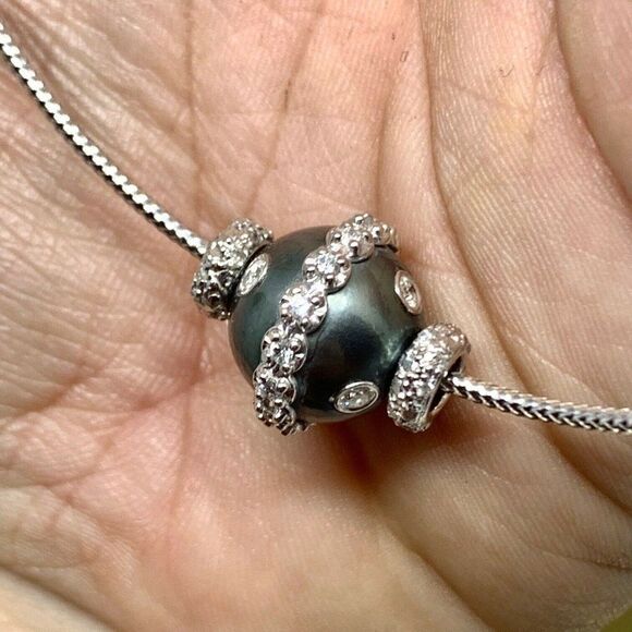 Diamond Tahitian Pearl Necklace 0.60 CT 14k Gold 13 mm Certified $4,950 915320 - Picture 5 of 8